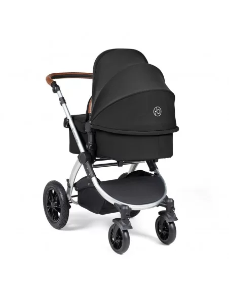 Ickle Bubba Stomp Luxe Silver Frame All in One Premium i-Size Travel System With Isofix Base-Midnight/Tan Handle Ickle Bubba