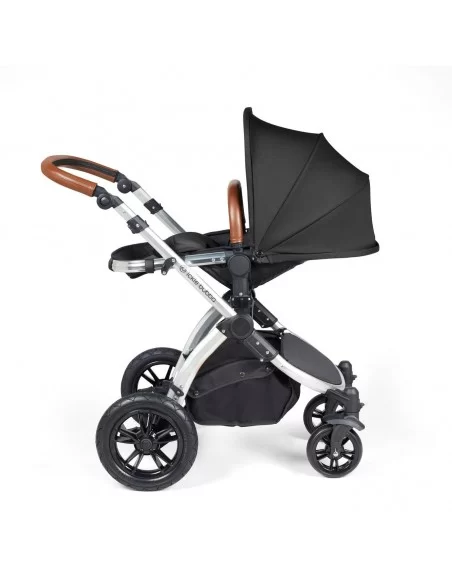 Ickle Bubba Stomp Luxe Silver Frame All in One Premium i-Size Travel System With Isofix Base-Midnight/Tan Handle Ickle Bubba