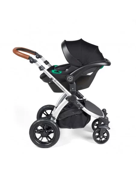 Ickle Bubba Stomp Luxe Silver Frame All in One Premium i-Size Travel System With Isofix Base-Midnight/Tan Handle Ickle Bubba