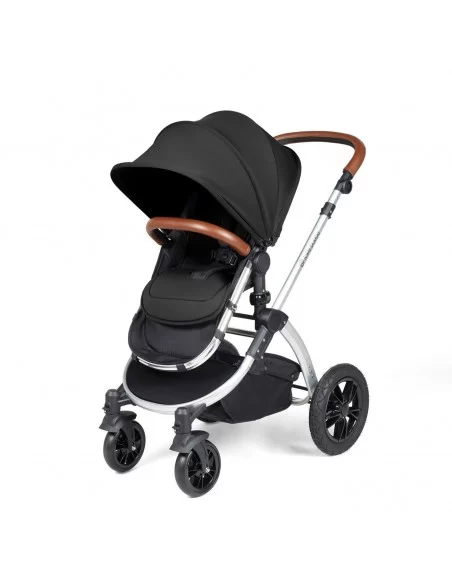 Ickle Bubba Stomp Luxe Silver Frame All in One Premium i-Size Travel System With Isofix Base-Midnight/Tan Handle Ickle Bubba