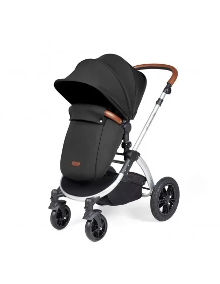 Ickle Bubba Stomp Luxe Silver Frame All in One Premium i-Size Travel System With Isofix Base-Midnight/Tan Handle Ickle Bubba