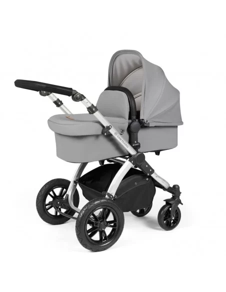 Ickle Bubba Stomp Luxe Silver Frame All in One Premium i-Size Travel System With Isofix Base-Pearl Grey/Black Handle Ickle Bubba