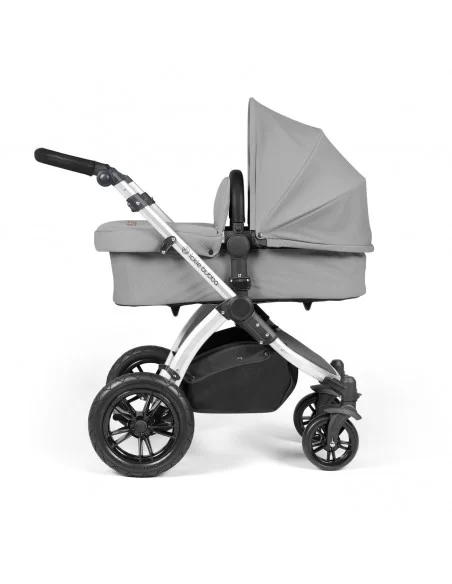 Ickle Bubba Stomp Luxe Silver Frame All in One Premium i-Size Travel System With Isofix Base-Pearl Grey/Black Handle Ickle Bubba