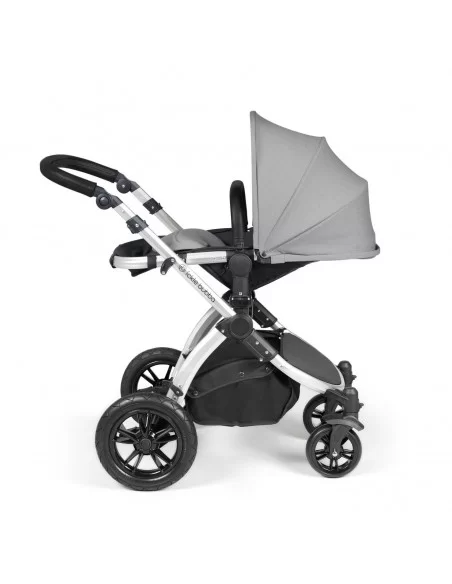 Ickle Bubba Stomp Luxe Silver Frame All in One Premium i-Size Travel System With Isofix Base-Pearl Grey/Black Handle Ickle Bubba