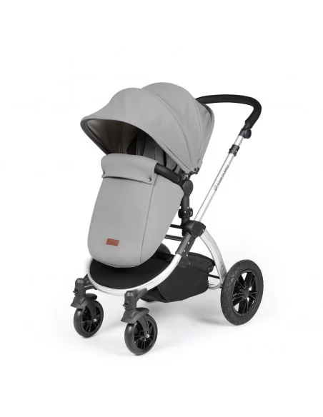 Ickle Bubba Stomp Luxe Silver Frame All in One Premium i-Size Travel System With Isofix Base-Pearl Grey/Black Handle Ickle Bubba