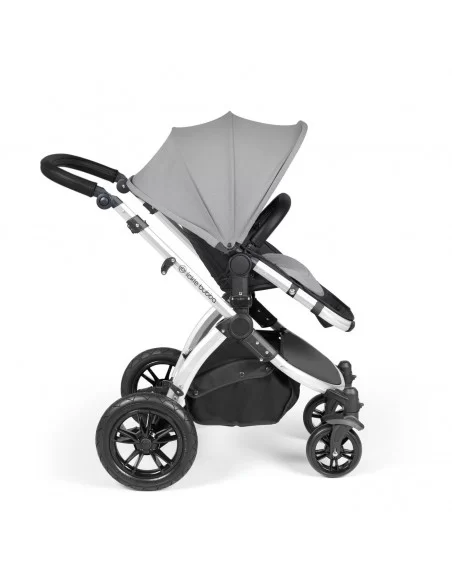 Ickle Bubba Stomp Luxe Silver Frame All in One Premium i-Size Travel System With Isofix Base-Pearl Grey/Black Handle Ickle Bubba