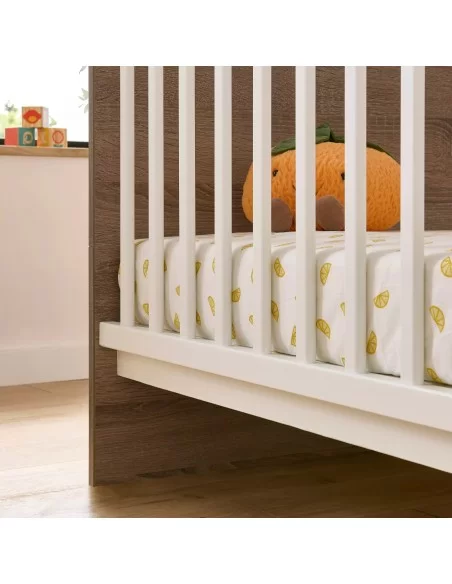 CuddleCo Enzo 2pc Set 3 Drawer Dresser and Cot Bed Truffle-Oak/White Cuddle Co