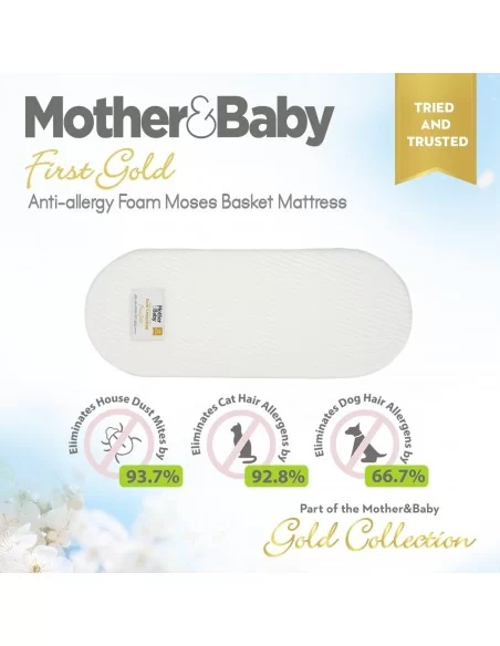 Mother&Baby First Gold Anti Allergy Foam Moses Basket Large 75 x 28cm Mother&Baby