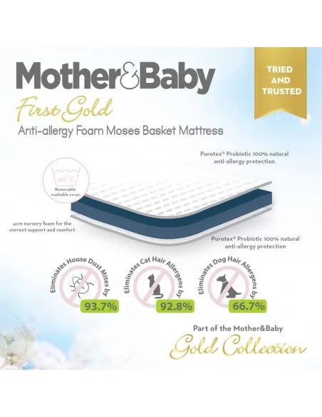 Mother&Baby First Gold Anti Allergy Foam Moses Basket Large 75 x 28cm Mother&Baby