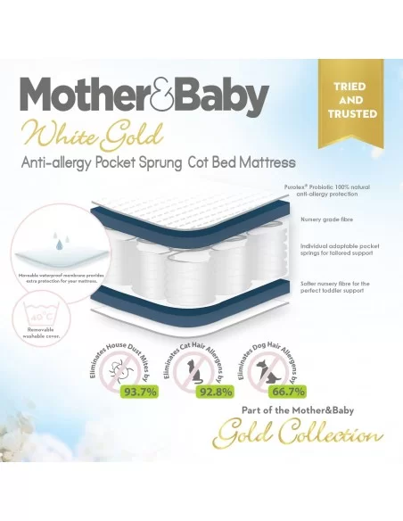 Mother&Baby White Gold Anti Allergy Pocket Sprung Cot Bed Mattress Mother&Baby