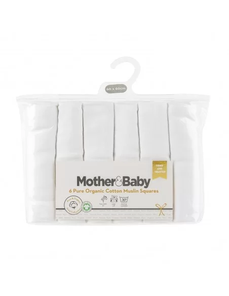 Mother&Baby Muslins 6 pack GOTS Organic Cotton-White Mother&Baby