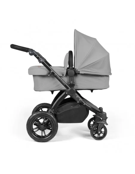 Ickle Bubba Stomp Luxe Black Frame All in One Premium i-Size Travel System With Isofix Base-Pearl Grey/Black Handle Ickle Bubba