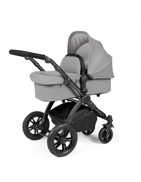 Ickle Bubba Stomp Luxe Black Frame All in One Premium i-Size Travel System With Isofix Base-Pearl Grey/Black Handle Ickle Bubba