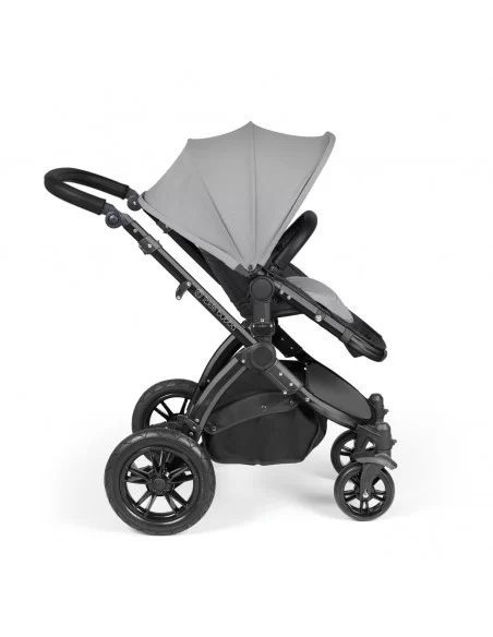 Ickle Bubba Stomp Luxe Black Frame All in One Premium i-Size Travel System With Isofix Base-Pearl Grey/Black Handle Ickle Bubba