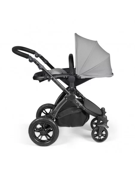 Ickle Bubba Stomp Luxe Black Frame All in One Premium i-Size Travel System With Isofix Base-Pearl Grey/Black Handle Ickle Bubba