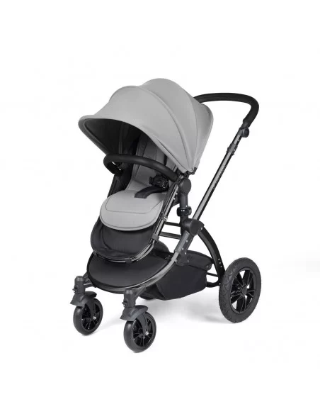 Ickle Bubba Stomp Luxe Black Frame All in One Premium i-Size Travel System With Isofix Base-Pearl Grey/Black Handle Ickle Bubba