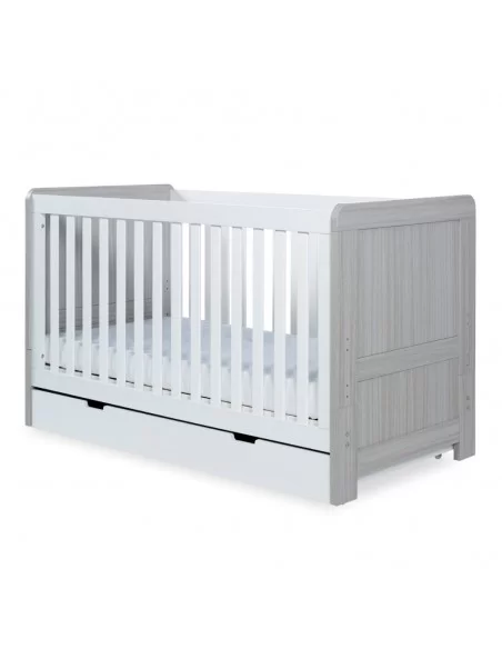Ickle Bubba Pembrey Cot Bed And Under Drawer-Ash Grey/White Ickle Bubba
