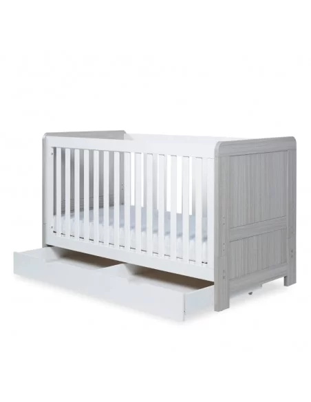 Ickle Bubba Pembrey Cot Bed And Under Drawer-Ash Grey/White Ickle Bubba