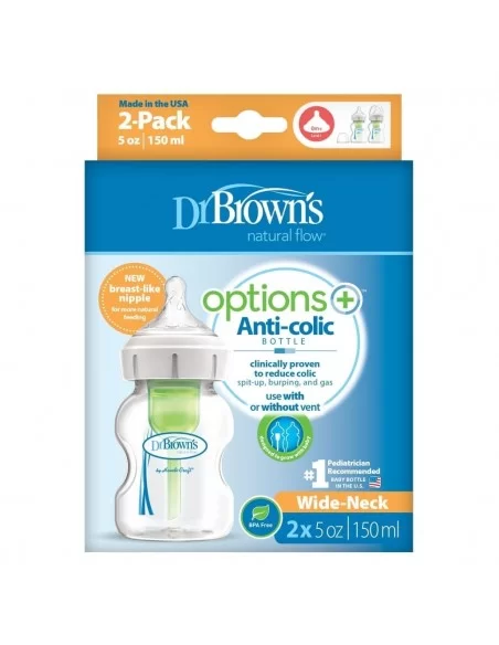 Dr Brown's Options+ Bottle Glass 150ML Wide Neck X2 Dr Browns