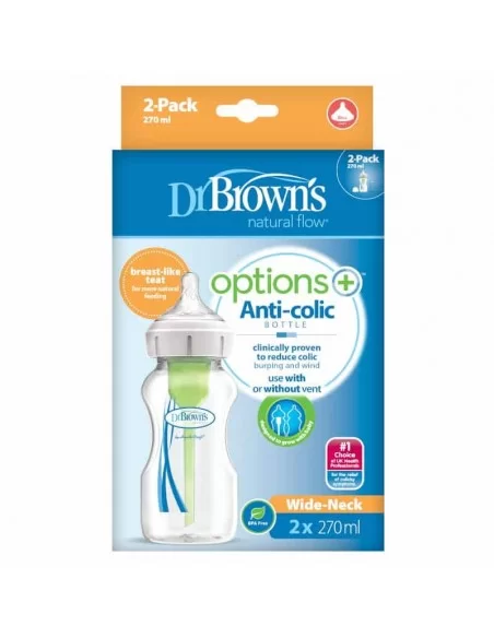 Dr Brown's Options+ Bottle Glass 270ML Wide Neck X2 Dr Browns