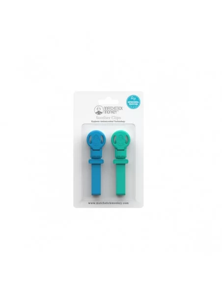 Matchstick Monkey Double Soother Clip-Blue/Green Matchstick Monkey