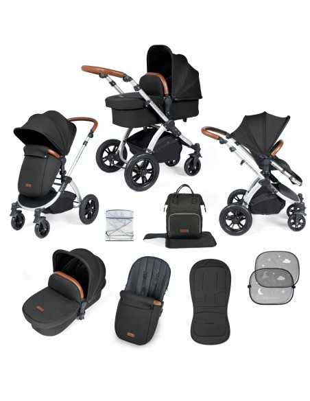 Ickle Bubba Stomp Luxe Silver Frame 2in1 Travel System-Midnight/Tan Handle Ickle Bubba