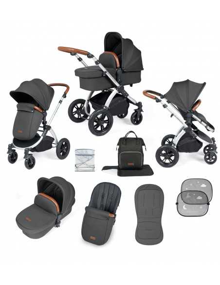 Ickle Bubba Stomp Luxe Silver Frame 2in1 Travel System-Charcoal Grey/Tan Handle Ickle Bubba