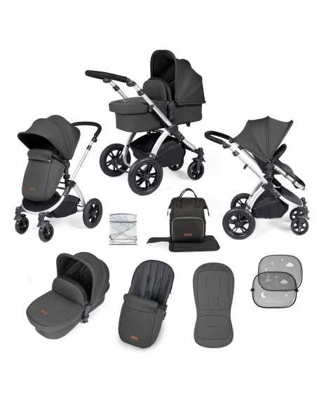 Ickle Bubba Stomp Luxe Silver Frame 2in1 Travel System-Charcoal Grey/Black Handle Ickle Bubba