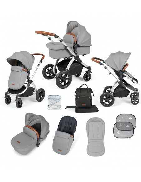 Ickle Bubba Stomp Luxe Silver Frame 2in1 Travel System-Pearl Grey/Tan Handle Ickle Bubba