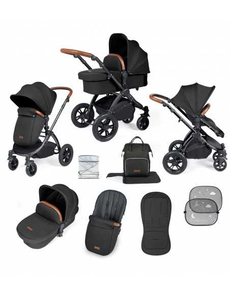 Ickle Bubba Stomp Luxe Black Frame 2in1 Travel System-Midnight/Tan Handle Ickle Bubba