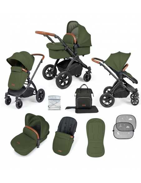 Ickle Bubba Stomp Luxe Black Frame 2in1 Travel System-Woodland/Tan Handle Ickle Bubba