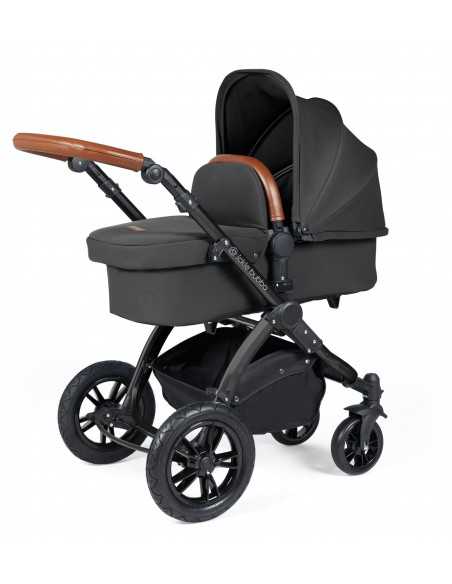 Ickle Bubba Stomp Luxe Black Frame 2in1 Travel System-Charcoal Grey/Tan Handle Ickle Bubba