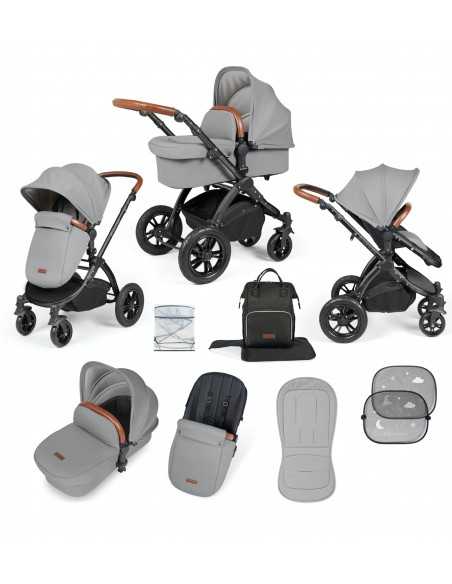 Ickle Bubba Stomp Luxe Black Frame 2in1 Travel System-Pearl Grey/Tan Handle Ickle Bubba