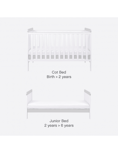 Tutti Bambini Rio Cot Bed With Cot Top Changer & Mattress-White/Dove Grey Tutti Bambini